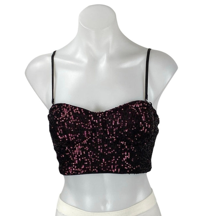 Pull & Bear Black Pink Sequin Sparkly Sleeveless Cami Tank Crop Top Size S