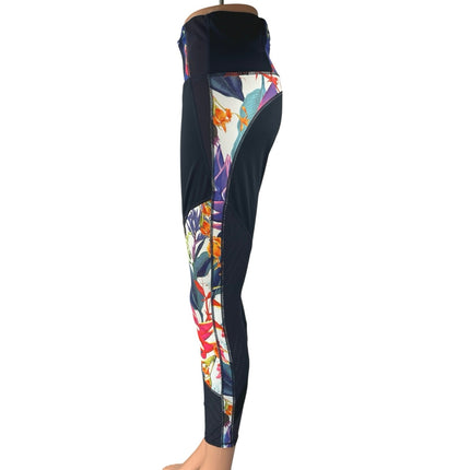 Athleta Tropical Precision Black High Waist Skinny Activewear Legging Pants M
