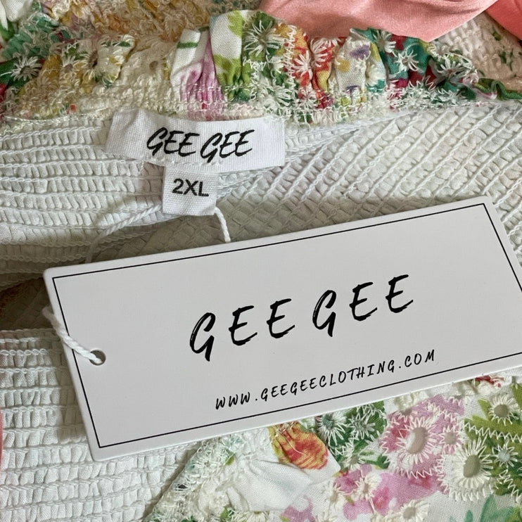 NEW GeeGee Floral Embroidery Eyelet Sleeveless Midi Tank Flare A-Line Dress 2XL
