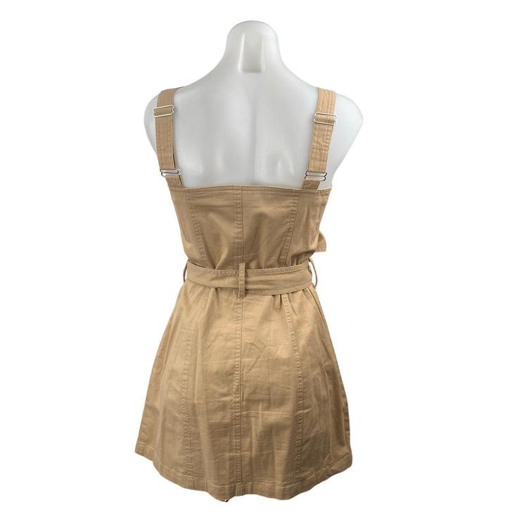 Forever 21 Tan Khaki Sleeveless Double Breasted Tie Waist A Line Mini Dress Sz L