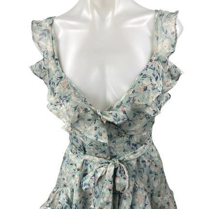 Windsor Romantic Blue Sleeveless Floral Ruffled Chiffon Mini Skater Dress Size S