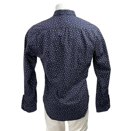 Zara Men's Navy Blue Long Sleeve Slim Fit Printed Button Down Shirt To Size L