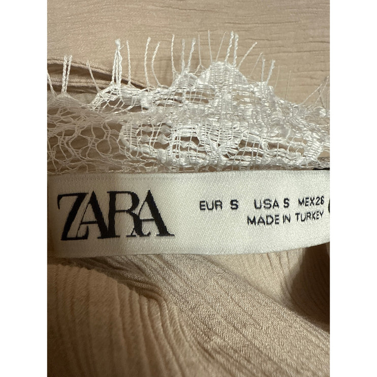 NEW Zara Beige Tan Asymmetrical Cami V Neck Lace One Shoulder Blouse Top Size S