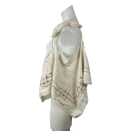 Joshua Michael Women's Beige Collared Sleeveless Embroidered Blouse Top Size S