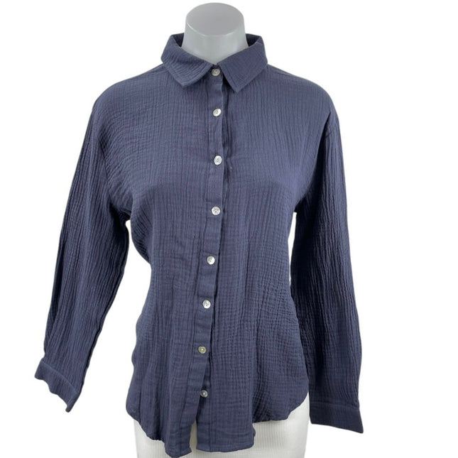 Princess Polly Women's Navy Blue Crinkle Long Sleeve Button Down Shirt –  Brie