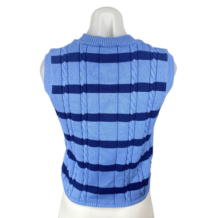 Zara Women's Blue Stripe Cable Knit Sleeveless Button Up Tank Sweater Vest Top S