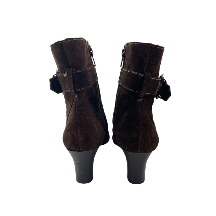 Aerosoles Women's Brown Suede Buckle Square Toe Block Heel Ankle  Boots Size 7.5