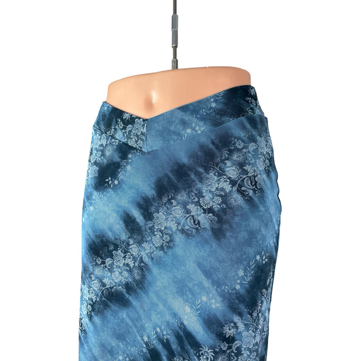 Urban Outfitters Blue Floral Tie Dye High Waist Hawaiian Straight Midi Skirt S