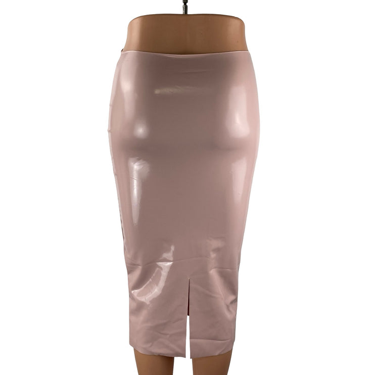 Kikiriki Women's Faux Vegan Leather Vinyl High Rise Midi Pencil Bodycon Skirt S