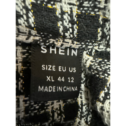 Shein Black White Tweed Long Puff Sleeve Double Breasted Mini Dress Size XL