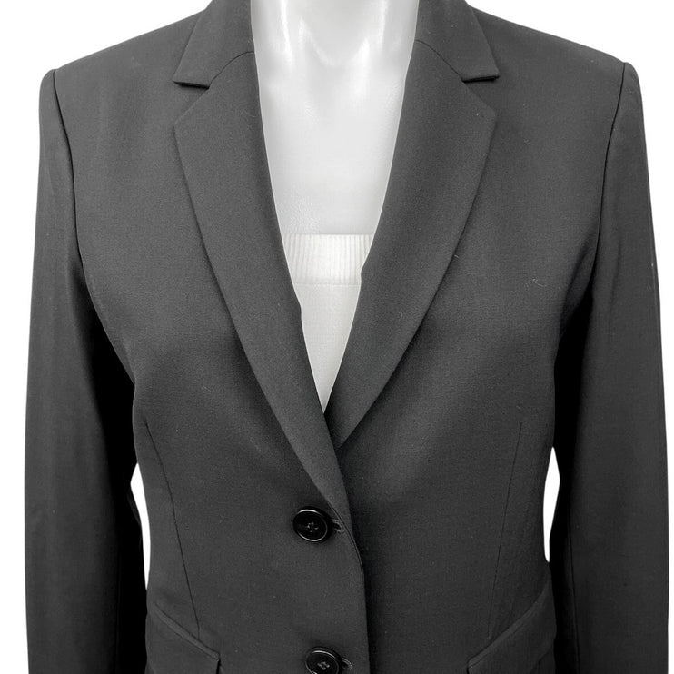 Theory Black Wool Two Button Notch Collar Long Sleeve Blazer Coat Jacket Size 6