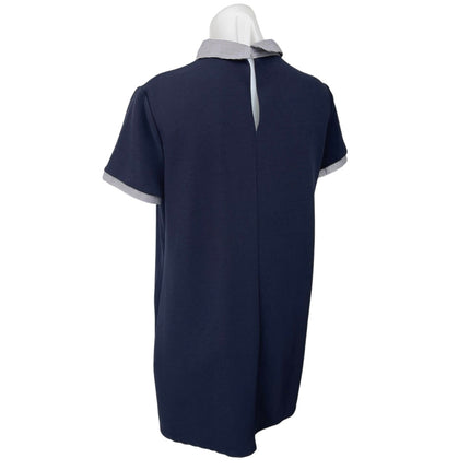 Zara Women's Navy Blue Knit Stripe Collar Short Sleeve Mini Polo Shift Dress L