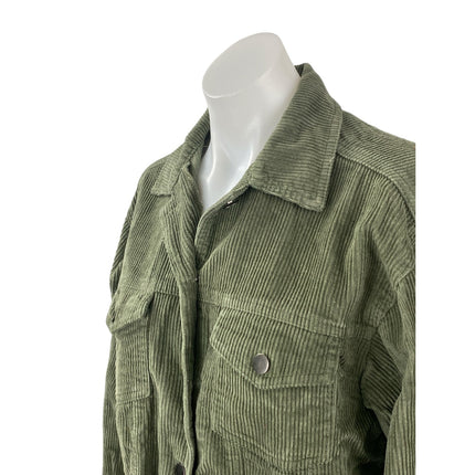 POL Women's Green Corduroy Long Sleeve Pocket Button Down Utility Jacket Size S