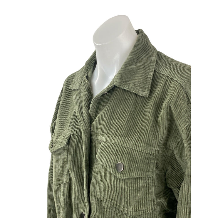 POL Women's Green Corduroy Long Sleeve Pocket Button Down Utility Jacket Size S