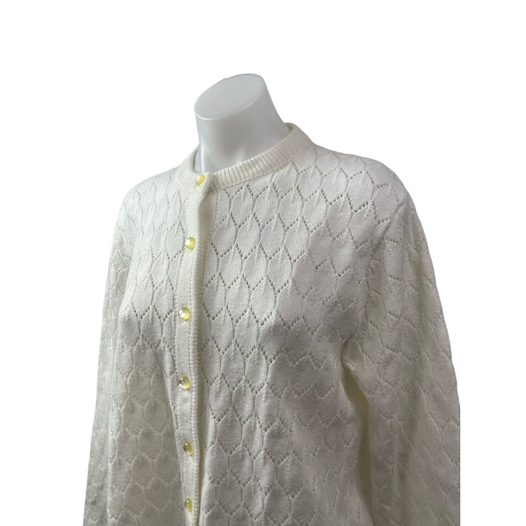 Rosanna Women's White Argyle Knit Long Sleeve Button Down Cardigan Sweater Top M