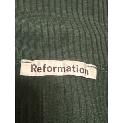 Reformation Green Ribbed Ruched Long Sleeve  Collared Crop Tee T-Shirt Top Sz XS