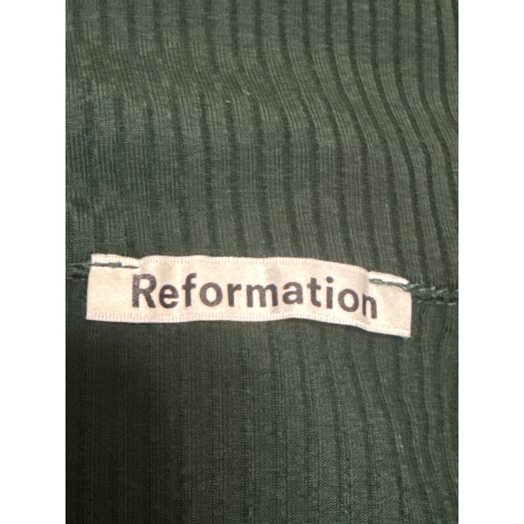 Reformation Green Ribbed Ruched Long Sleeve  Collared Crop Tee T-Shirt Top Sz XS