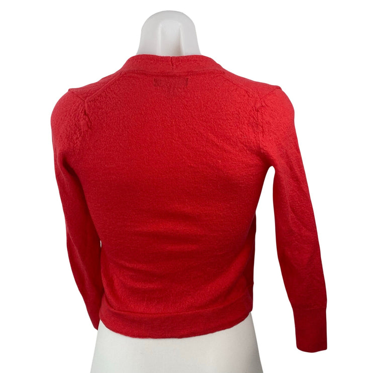 Banana Republic Red Long Sleeve Tie V Neck Cropped Wrap Blouse Top Size XS