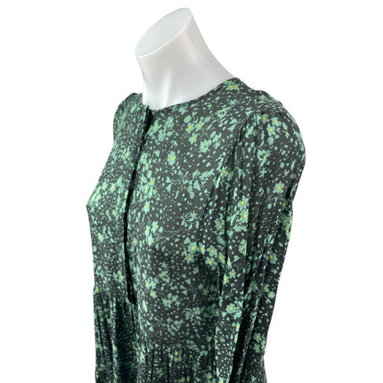 Zara The Angel Green Floral Smocked Long Sleeve Midi Maxi A-Line Shirt Dress S