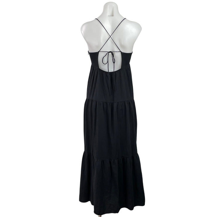Princess Polly Black Sleeveless Crossback Deep V Neck Tiered A Line Maxi Dress 2