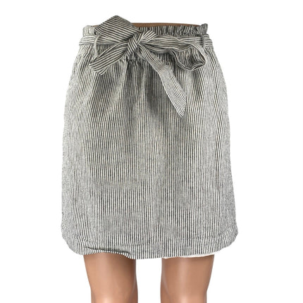 J.Crew White Black Striped Linen Belted Tie High Waist Mini A-Line Skirt Sz XXS