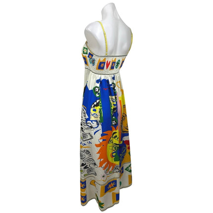 Commense Soleil Sun Multicolor Abstract Sleeveless Empire A Line Midi Dress S