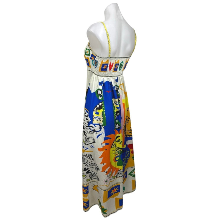 Commense Soleil Sun Multicolor Abstract Sleeveless Empire A Line Midi Dress S