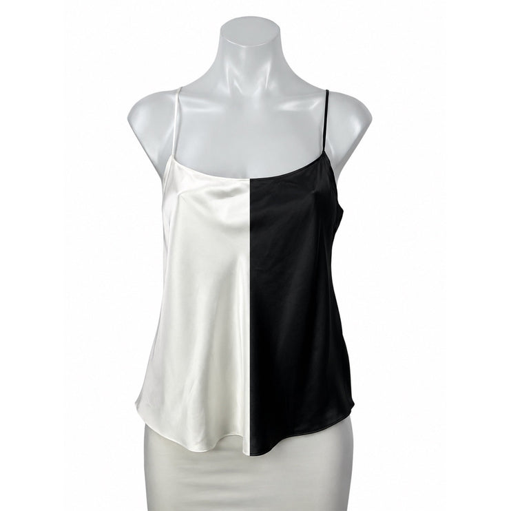 Club Monaco White Black Sleeveless Silk Satin Cami Camisole Two Tone Tank Top SP