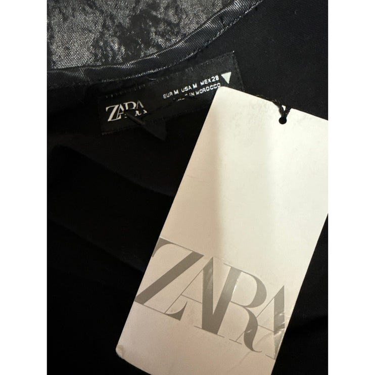 NEW Zara Black Silky Satin Sleeveless Scoop Neck Cami Mini Tank Slip Dress Sz M