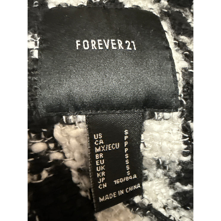 Forever 21 Women's Black White Tweed Houndstooth Checkered Overcoat Jacket Sz S