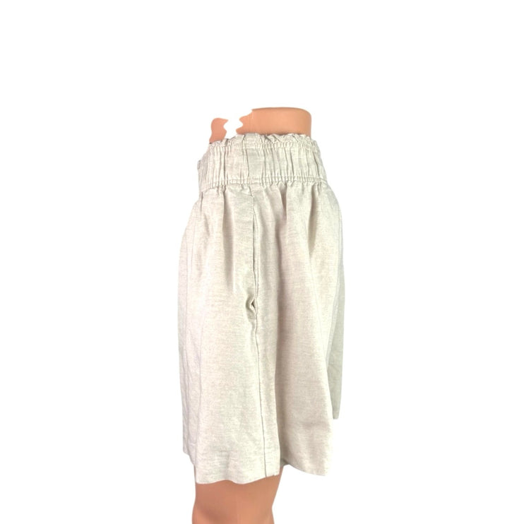 H&M Women's Beige Linen Elastic Waist Wide Leg Casual Lounge Mom Sweat Shorts M