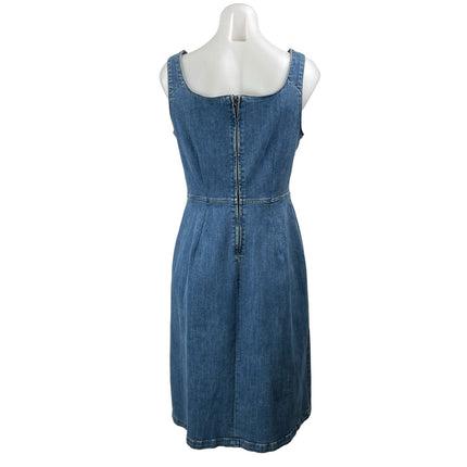 Reformation Parker Blue Sleeveless Square Neck Slit Denim Jean Midi Dress 10