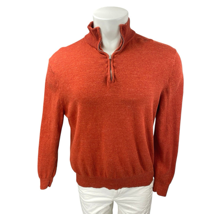 J.Crew Mens Orange Cotton 1/4 Zip High Neck Long Sleeve Pullover Sweater Top L