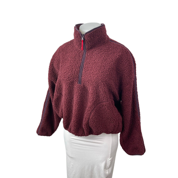 Old Navy Women's Red Faux Sherpa Fleece Half Zip Pullover Sweater Top Size XL