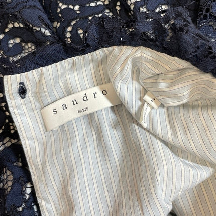 Sandro Cindel Floral Lace Stripe Poplin Shirt  Long Sleeve Layered Blouse Top 2