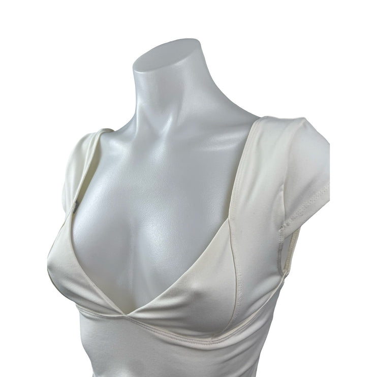 Free People Intimately Ivory Cap Sleeve Deep V Neck Open Back Y2k Crop Top Sz S