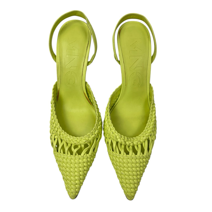 Mango MNG Women's Green Pointed Toe Slip On Stiletto Heels Slingback Sandals 9.5