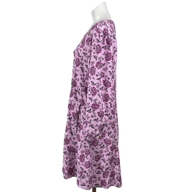 Ann Taylor LOFT Purple Floral Long Puff Sleeve V Neck A Line Mini Dress Size L