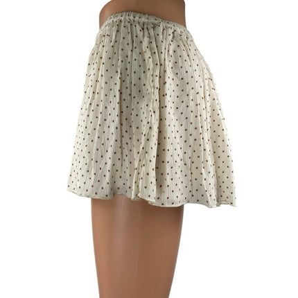 Free People White Brown Polka Dots High Rise Pleated A Line Mini Shorts Size S