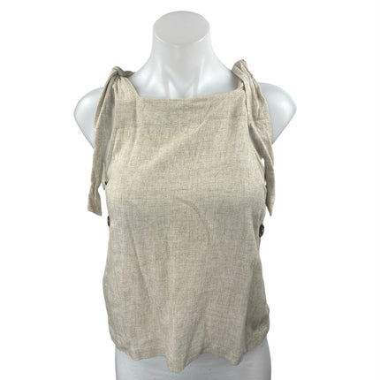 Topshop Women's Beige Linen Tie Strap Sleeveless Button Cami Tank Top Size 2