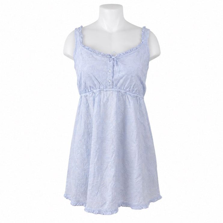 NEW Aerie Off Duty Blue Floral Embroidery Sleepwear Mini Tank Nightie Dress XL