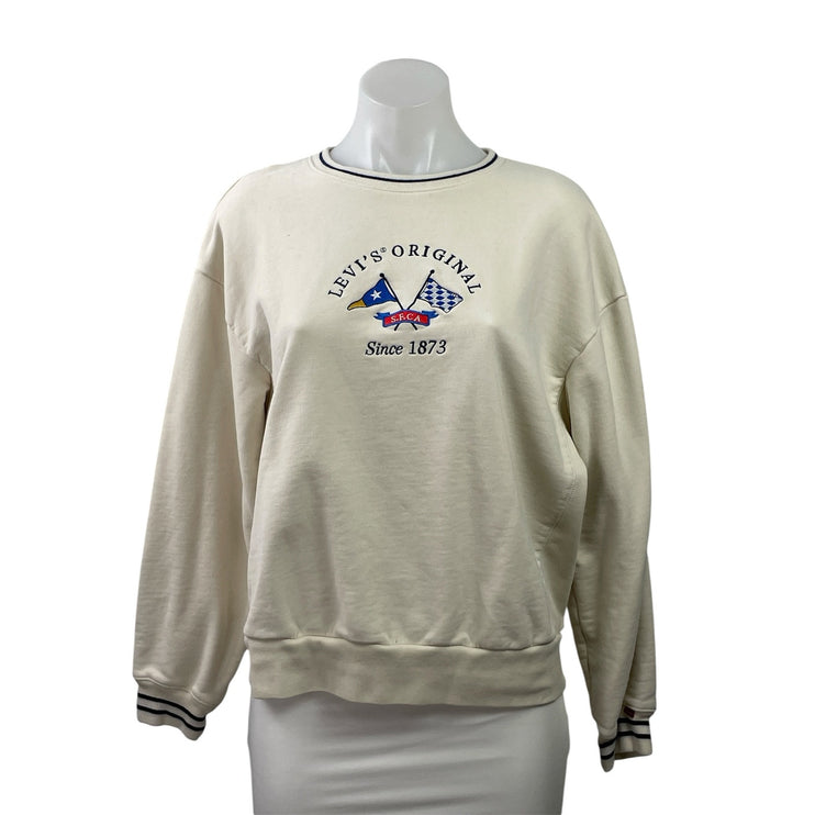 Levi's Graphic Heritage Sport Women's Cream Regatta Flag Sweatshirt Top Size M