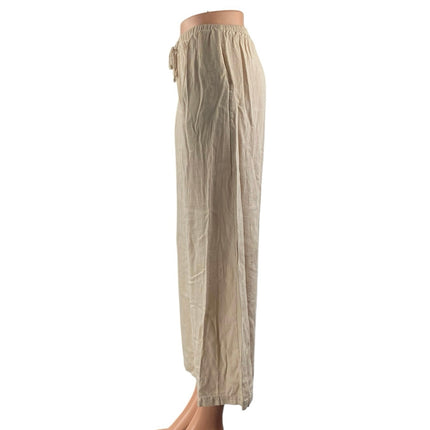 Princess Polly Beige Elastic High Waist Drawstring Wide Leg Trousers Pants Sz 32