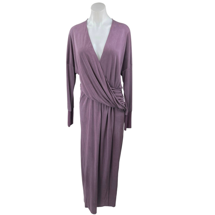 Free People Riley Cupra Women's Purple Long Sleeve V Neck Maxi Faux Wrap Dress M