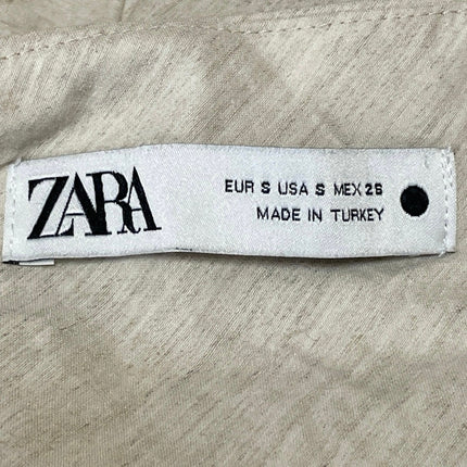Zara Womens Beige Linen Blend Cap Sleeve Draped Tie Knot Front Blouse Top Size S