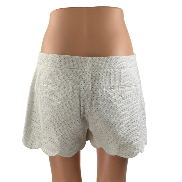 Club Monaco Women's White Eyelet Embroidered Mid Rise Scalloped Mini Shorts 6