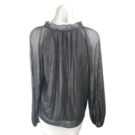 Sanctuary Live It Up Gray Metallic Long Sleeve Ruffle Tie V-Neck Blouse Top XS
