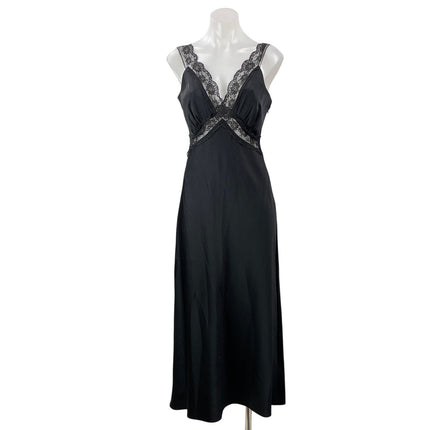 Abercrombie & Fitch Women's Black Sleeveless Lace Cami V-neck Maxi Slip Dress S