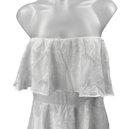 NEW Lulus White Strapless Tube Bandeau Flounce Tiered Ruffle A Line Mini Dress L