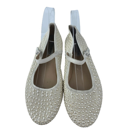 STEVE MADDEN Caddie White Rhinestone Jeweled Mary Jane Ballet Flats Shoes Sz 9M